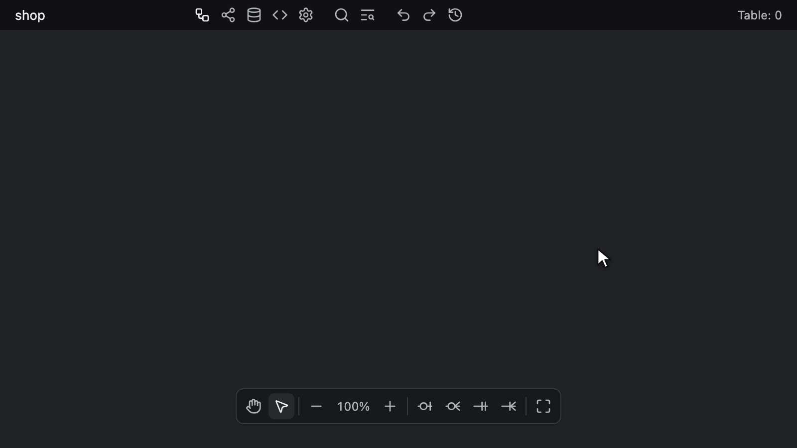 Right-clicking the canvas, opening the Relationship submenu, adding a table, then its own menu