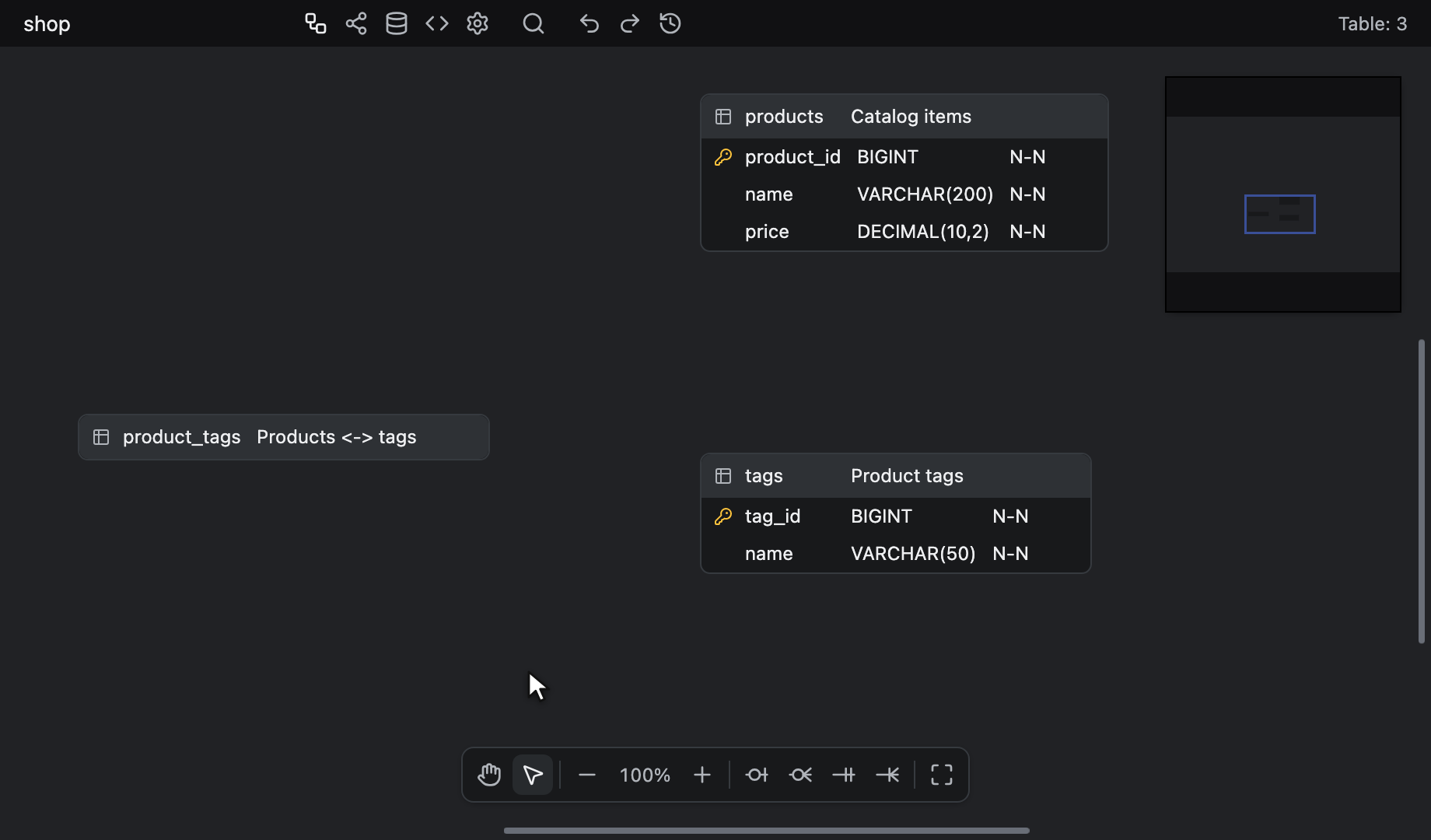 products と tags からマッピングテーブル product_tags へそれぞれリレーションシップを作成